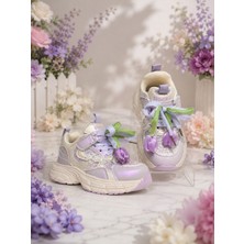 Rocky Sport Rose Ortopedik Çocuk Genç Bağcıklı Cırtlı Günlük Casual Sneaker Çiçekli Ayakkabı