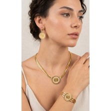 Sones Aksesuar Gerdanlıklı Atatürk Gold Çelik Takı Seti