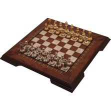 Helena Wood Art Flat Ayaklı Satranç Takımı / Metal Figürlü - Ceviz