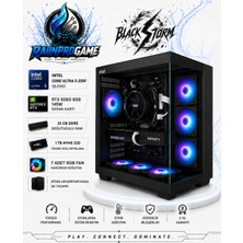 Rainpro Blackstorm Intel Core Ultra 5-225F 32 GB Ddr5 1 Tb Nvme SSD RTX5060 8gb 145W Windows 11 Pro 7 Rgb Fanlı Siyah Akvaryum Kasa Oyuncu Bilgisayarı BLACKSTORMRNP06