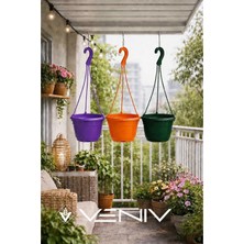 Veniv 3 Adet Askılı Dekoratif Saksı - Askılar Dahil- 18 cm x 12 cm