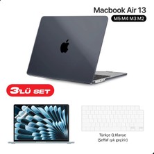Z-Mobile Macbook Air 13" M5 M4 M3 M2 Koruyucu Kılıf A2681 A3113 A3240 A3449 Tam Uyumlu 3'lü Set Kılıf Kapak Ekran ve Klavye Koruyucu Siyah Şeffaf