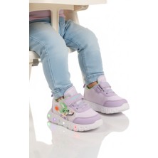 Ruffon Lila Cırtlı Işıklı Kız Bebek Spor Ayakkabı