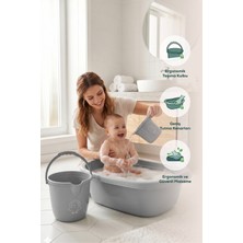 Wumboo 3’lü Bebek Banyo Yıkama Seti - Bebek Yıkama Küveti - Bebek Banyo Su Kovası - Maşrapa - Gri