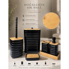 Okyanus Home Luna Siyah Gerçek Bambu Detaylı 7lt 6 Parça Tepsili Banyo Seti