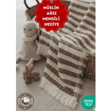 Zeypba Kahve Çizgili 4 Katlı Müslin Bebek Örtüsü 110x110 cm %100 Pamuk