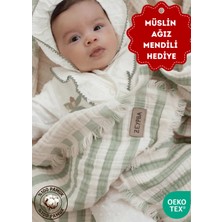 Zeypba Adaçayı Yeşil Çizgili 4 Katlı Müslin Bebek Örtüsü 110x110 cm %100 Pamuk