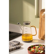Porsima YH009-D02 Metal Kapaklı Vakumlu Ölçekli Borosilikat Cam Yağdanlık - Sızdırmaz Yağlık Sirkelik 800ML