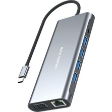 Bontec 11 In 1 Usc-C Hub Çoğaltıcı, Hızlı Veri Aktarımı, 4x USB Girişi, 1x Type-C, 1x Ethernet, 1x 3.5 mm Jack, 4K HDMI ve Tf/sd Kart Girişi, Alüminyum Kasa, Fonksiyonel Yapı