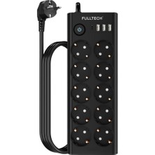 Bontec Akım Korumalı, 10'lu Priz Soketi, Isıya Dayanıklı Yapı, 10X Priz, 3x Usb, 1x Type-C Girişi, Çocuk Korumalı Çoğaltıcı, 2 Metre Uzatma Kablosu (16A/3680W)