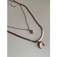 Owentis Çelik Rose Gold Çift Sıra Midnight Kolye -Kararma Yapmaz-