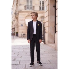 Butik Happy Kids Erkek Çocuk Siyah Takım Elbise Keten Spor Takım Ceket Pantolon Tişort 8-14 Yaş
