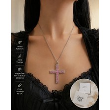Herşey Nota Pembe Gotik Haç Kolye – Unisex Vintage Stil Zincir Kolye 60 cm