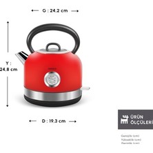 Karaca Retro Tasarımlı Kırmızı Kettle 1,7 L Geniş Hazne, Güçlü Isıtma, Kontrollü Döküş, Kolay Temizlik, Çay Kahve Hazırlığı ve Mutfak Tezgâhı Için Canlı Dekoratif Görünüm Sunar