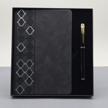 Mobgift Yan Tarafı Mozaik Desenli Deri Defter Kalem Tasarım Kutulu Hediye Seti