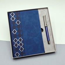 Mobgift Yan Tarafı Mozaik Desenli Deri Defter Kalem Tasarım Kutulu Hediye Seti