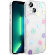 Cepustik Telefon Aksesuarları iPhone 14 Kılıf Şeffaf Figürlü Folk Sert Kılıf Papatya