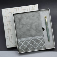 Mobgift Alt Kısmı Mozaik Desenli Kutulu Deri Defter Kalem Seti