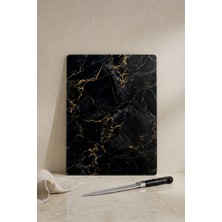 Khakma Marbleblack Cam Kesme Tahtası – 25X35 cm | Siyah Mermer Desenli Temperli Cam Kesme Tahtası