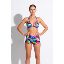 Ayyıldız 6650 Sarı Pembe Boyundan Bağlamalı Şortlu Bikini Takımı