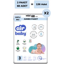 Air Baby Avantaj Paket Midi Bebek Bezi 3 Numara 136 Adet (2 Paket) 4-9 kg