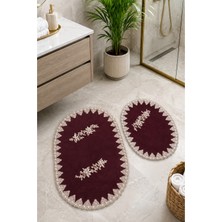 Teksev Mürdüm 2li Fransız Dantelli Lüks Banyo Paspası Kaymaz Çeyizlik Oval Banyo Paspas Seti Lauris