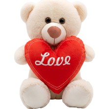 Pufu Toys Kalp Tutan Beyaz Ayaklı Pelüş Ayıcık Krem 30 cm 04030