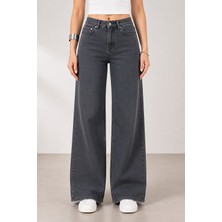 Lighter Jeans Füme Wide Leg Palazzo Jean Kadın Pantolon Yüksek Bel Likralı Bol Paça Denim Jean