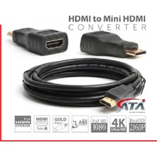Ata Elektronik 1.5 Metre Hd Kablo Full Hd 3D 4K Uyumlu + HDMI Çevirici Extra Mini HDMI Erkek To HDMI Dişi Çevirici Adaptör Dönüştürücü
