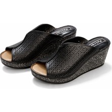 Patron Shoes Hakiki Deri Ortopedik Kadın Dolgu Topuk Terlik