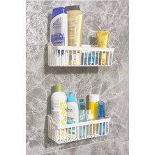 Kitchen Dream Yapışkanlı Banyo Rafı 2'li Banyo Düzenleyici Duş Rafı Kanca Askılı Organizer Şampuanlık Plastik
