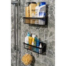 Kitchen Dream Yapışkanlı Banyo Rafı 2'li Banyo Düzenleyici Duş Rafı Kanca Askılı Organizer Şampuanlık Plastik