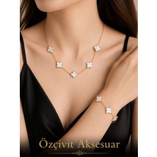 Beyaz Van Cleef Kolye Bileklik Seti
