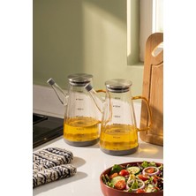 Porsima YH009-D02 2li Metal Kapaklı Vakumlu Ölçekli Borosilikat Cam Yağdanlık Takımı - Sızdırmaz Yağlık Sirkelik Seti 800ML+800ML