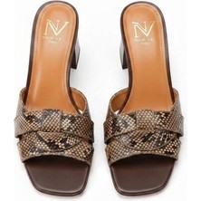 Ne&Ve Shoes Kahve Yılan Çapraz Bantlı Kadın Topuklu Terlik