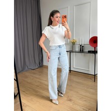 Size Özgü Buz Mavisi Kalp Taşlı Jean