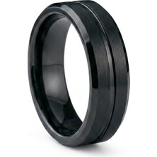 Celikchi Erkek Siyah Çizgi Detay 6 mm Tungsten Yüzük