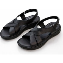 Patron Shoes Hakiki Deri Ortopedik Sandalet Siyah – Gün Boyu Konfor ve Şıklık