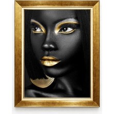 Tablore Modern Siyah ve Altın Sarısı Kadın Portresi Tablo Lüks Gold Çerçeveli Duvar Dekoru