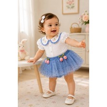 Cantoy Kız Bebek Lale Nakışlı Müslin Bluz ve Puantiyeli Tütülü Etek Takımı