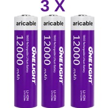 farissu 18650 Şarjlı Li-Ion Pil 3.7V 12000MAH Yazılı 39 Gram Güçlü Batarya 3 Adet