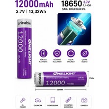 farissu 18650 Şarjlı Li-Ion Pil 3.7V 12000MAH Yazılı 39 Gram Güçlü Batarya