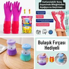 Dorsa Atigilan Uzun Konç Bulaşık Eldiveni Su Geçirmez M Beden + Bulaşık Fırçası Hediyeli
