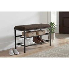 Vivense Luxe Keten Kumaşlı Puf Ayakkabılık Bench, Kahve