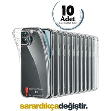 Evax 10 Adet iPhone 13 Uyumlu Lüx Serisi Yumuşak Esnek Şeffaf Silikon Kılıf (Sarardıkça Değiştir)