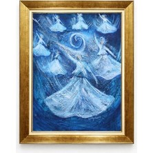 Tablore Semazenler Akrilik Dokulu Modern Mavi Çerçeveli Kanvas Tablo