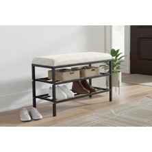 Vivense Luxe Keten Kumaşlı Puf Ayakkabılık Bench, Krem