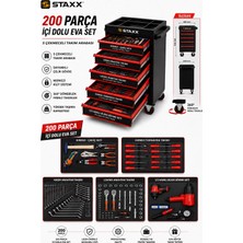 Staxx Power 200 Parça Profesyonel 1/2 Havalı Lokma Seti + Izeltaş Anahtar Takımlı 5 Çekmece Dolu Alet Dolabı Set