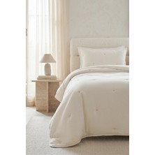 Ocean Home Textile Nakışlı Ekru Tek Kişilik Yatak Örtüsü Seti 1 Adet 180 x 230 / 1 Adet 50 x 70 cm