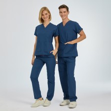 Çizgi Medikal Petrol Mavisi Dr. Greys Doktor Hemşire Medikal Scrubs Takım Terikoton Kumaş